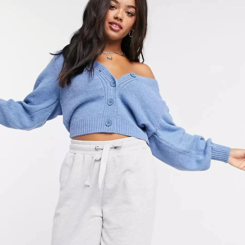 ASOS Design V-Neck Cardigan Puff Sleeve Blue UK 16 | US 12 NEW NWT - Picture 14 of 15